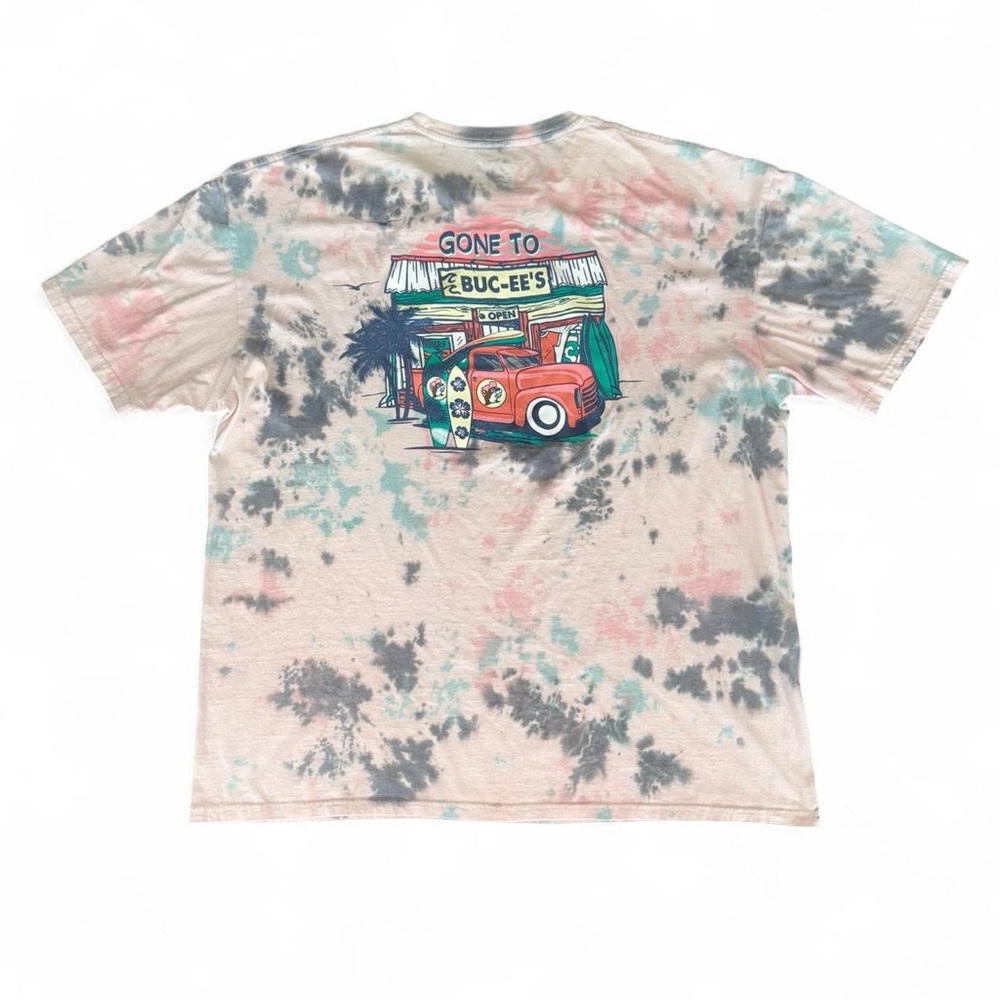 Buc-ee’s Pink and Blue Tie-Dye Beach Themed Graphic Tee T-Shirt Size 2XL